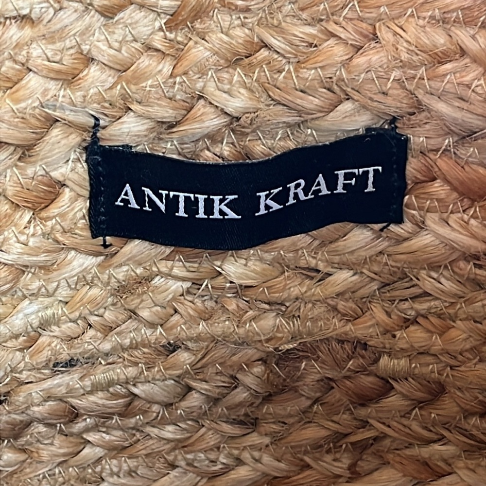ANTIK KRAFT 100% JUTE Natural Woven Boho Large Tote Bag Blue Mandala Medallion - Picture 7 of 12